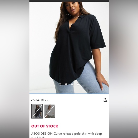 ASOS DESIGN Curve relaxed polo shirt with deep v in black - Picture 3 of 5